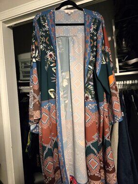 Boho Floral Geometric Kimono Duster